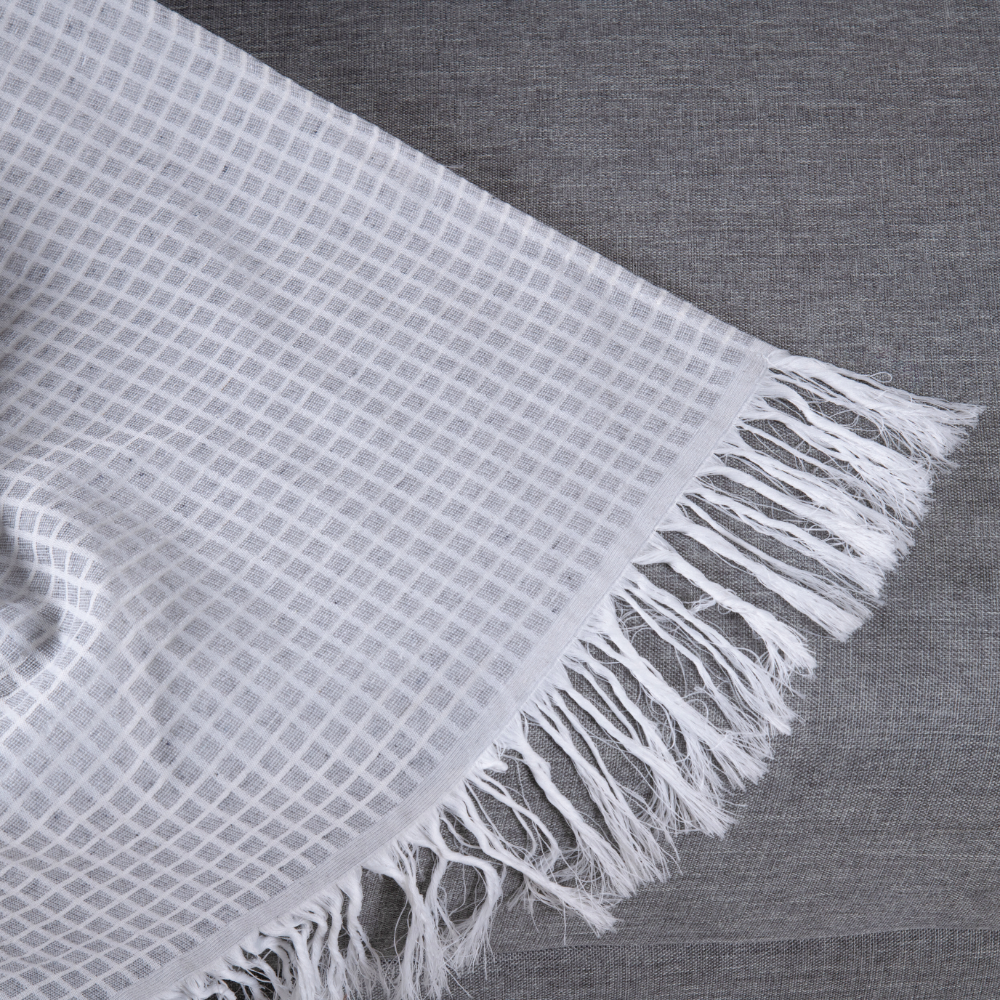 Manta Para Sofá Com Franja Grid 1 Peça 2,10m x 1,35m 60% Algodão / 40% Poliéster Tecido Jacquard