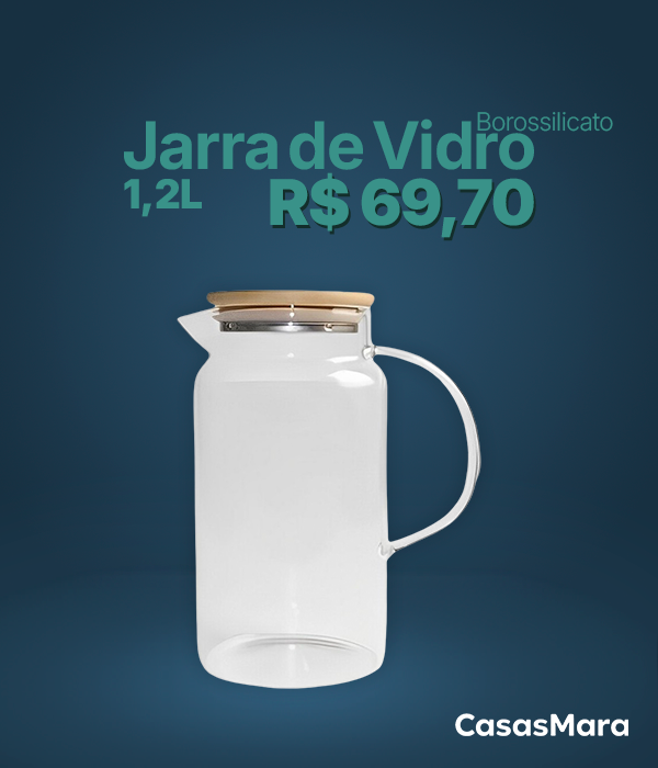 Jarra de Vidro Borossilicato com Tampa de Bambu 1,2L