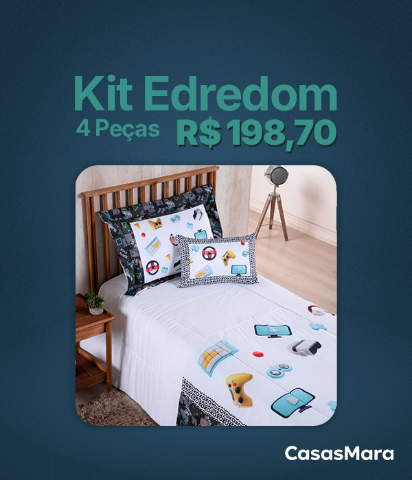 Kit Edredom Estampado Boy 4 Peças Solteiro 100% Poliéster 300 Fios Estampa Digital Jogos