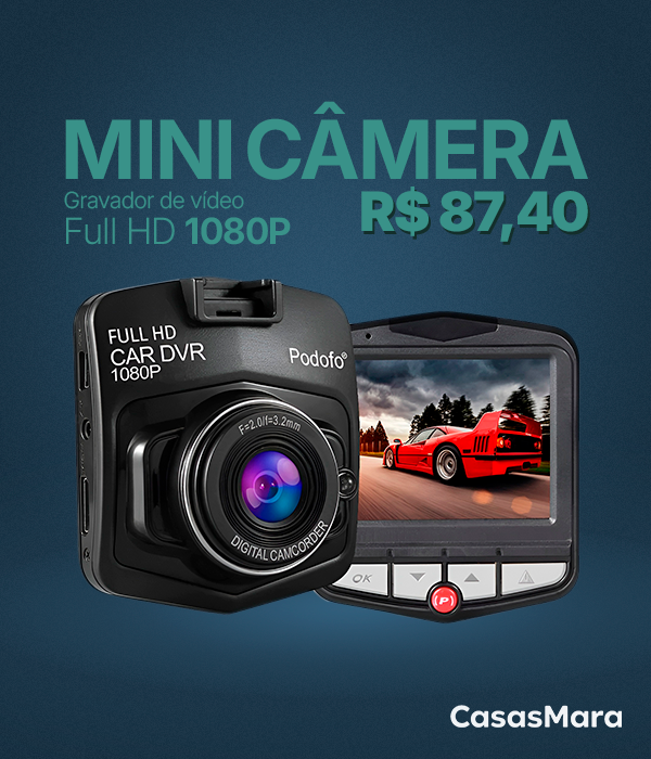 Mini Câmera Gravador de Vídeo Monitor Veicular Full HD