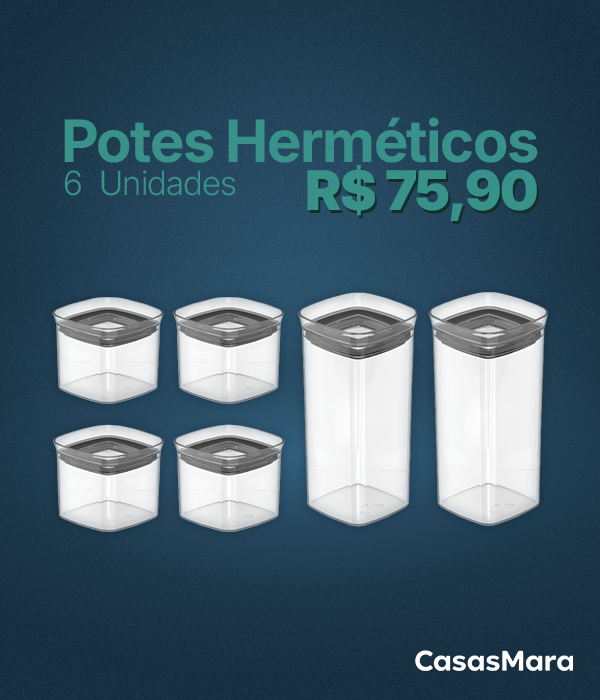 Kit 6 Potes Herméticos Modulares Porta Temperos 150ml e 340ml