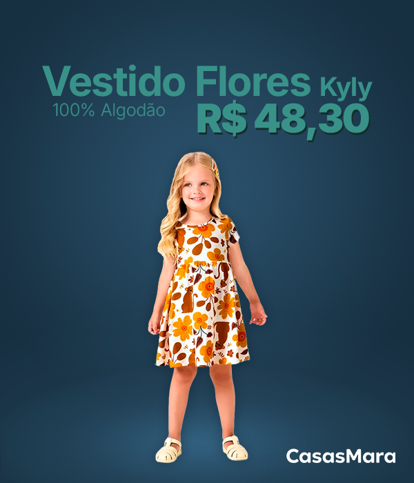 Vestido Infatil Menina Flores Kyly  meia malha 100% algodão.